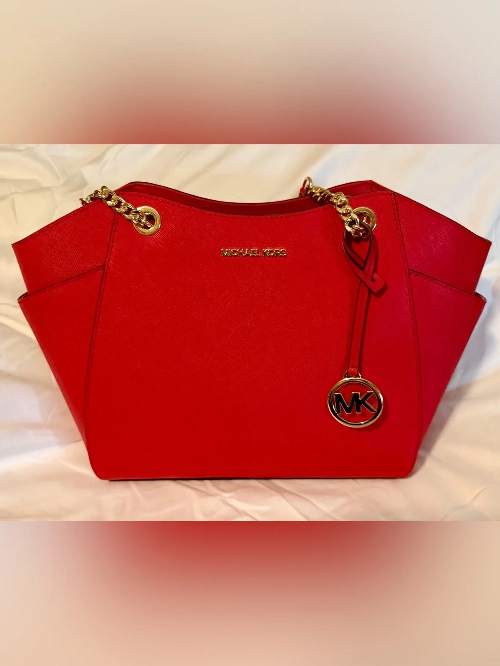 Michael Kors Red Saffiano Tote with Matching MK Wrist Wallet